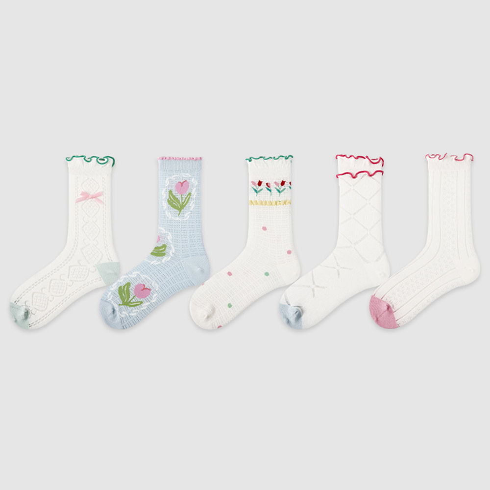 Calzini A Strisce Con Fiori Colorati 5 Pezzi
