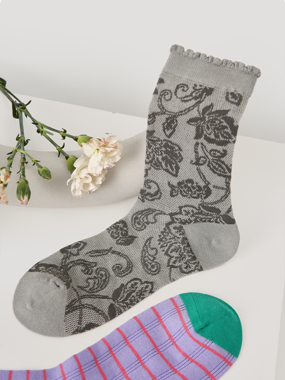 Calzini A Strisce Con Fiori Colorati 5 Pezzi