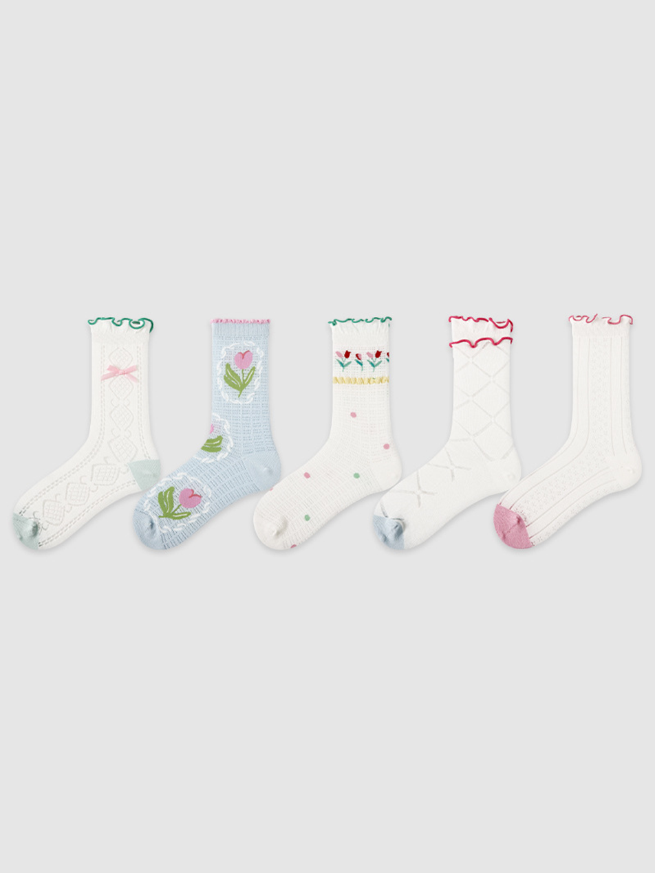 Calzini A Strisce Con Fiori Colorati 5 Pezzi